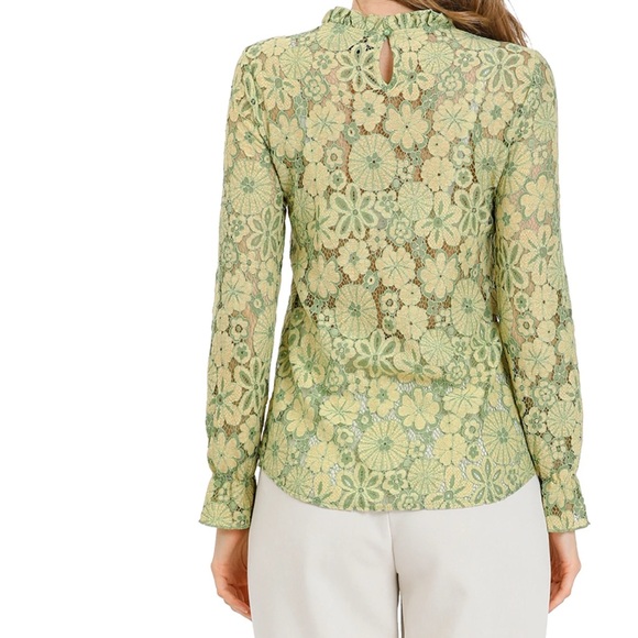 Allegra K Women's Crochet Lace See Through Floral Ruffle Neck Blouse Size XL NWT - Picture 5 of 17